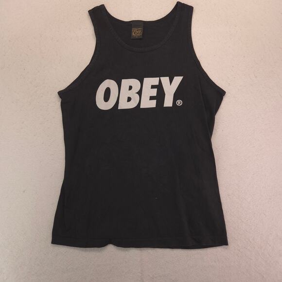 Obey Casual Crew Neck Sleeveless Graphic Tank Top Shirt Mens Size M Black - Picture 2 of 9